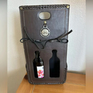 Argentina Wine Tote Faux Leather Brown-Holds 2‎ Bottles Secured With Ties